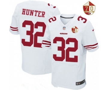 Men's San Francisco 49ers #32 Kendall Hunter White 70th Anniversary Patch Stitched NFL Nike Elite Jersey