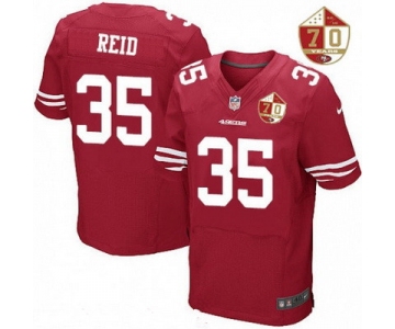 Men's San Francisco 49ers #35 Eric Reid Scarlet Red 70th Anniversary Patch Stitched NFL Nike Elite Jersey