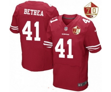 Men's San Francisco 49ers #41 Antoine Bethea Scarlet Red 70th Anniversary Patch Stitched NFL Nike Elite Jersey