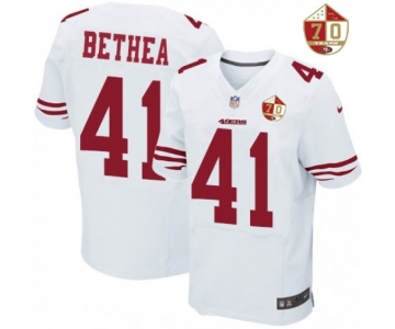 Men's San Francisco 49ers #41 Antoine Bethea White 70th Anniversary Patch Stitched NFL Nike Elite Jersey