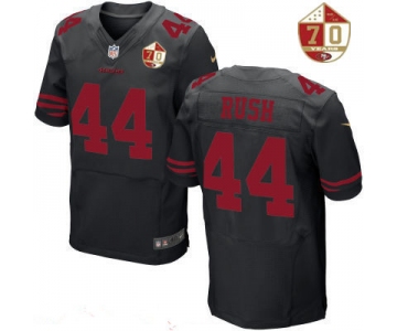 Men's San Francisco 49ers #44 Marcus Rush Black Color Rush 70th Anniversary Patch Stitched NFL Nike Elite Jersey