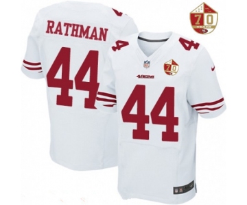 Men's San Francisco 49ers #44 Tom Rathman White 70th Anniversary Patch Stitched NFL Nike Elite Jersey