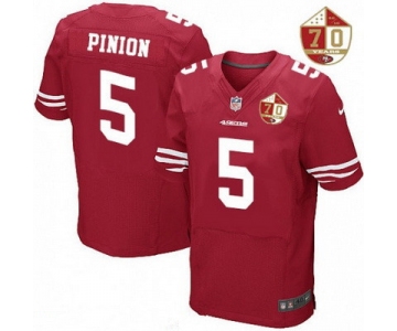 Men's San Francisco 49ers #5 Bradley Pinion Scarlet Red 70th Anniversary Patch Stitched NFL Nike Elite Jersey