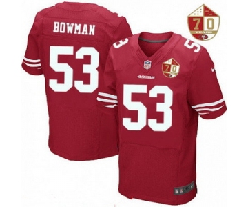 Men's San Francisco 49ers #53 NaVorro Bowman Scarlet Red 70th Anniversary Patch Stitched NFL Nike Elite Jersey