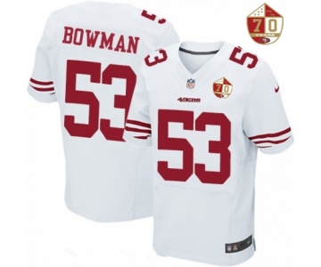 Men's San Francisco 49ers #53 NaVorro Bowman White 70th Anniversary Patch Stitched NFL Nike Elite Jersey