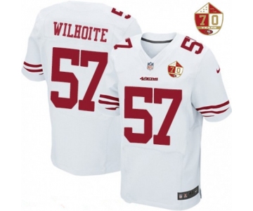 Men's San Francisco 49ers #57 Michael Wilhoite White 70th Anniversary Patch Stitched NFL Nike Elite Jersey