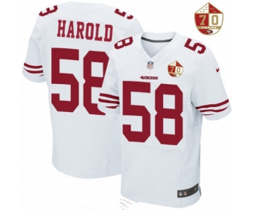 Men's San Francisco 49ers #58 Eli Harold White 70th Anniversary Patch Stitched NFL Nike Elite Jersey