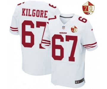 Men's San Francisco 49ers #67 Daniel Kilgore White 70th Anniversary Patch Stitched NFL Nike Elite Jersey