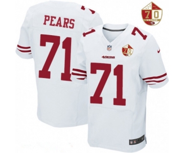 Men's San Francisco 49ers #71 Erik Pears White 70th Anniversary Patch Stitched NFL Nike Elite Jersey