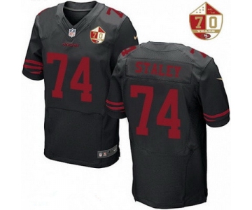 Men's San Francisco 49ers #74 Joe Staley Black Color Rush 70th Anniversary Patch Stitched NFL Nike Elite Jersey