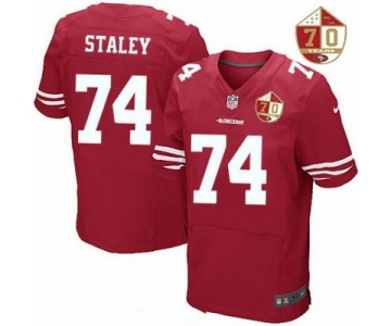 Men's San Francisco 49ers #74 Joe Staley Scarlet Red 70th Anniversary Patch Stitched NFL Nike Elite Jersey