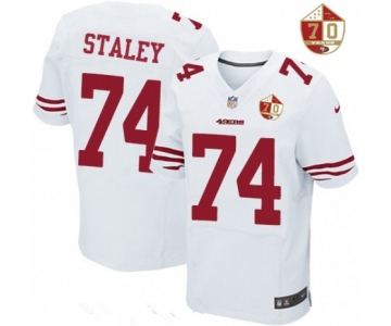 Men's San Francisco 49ers #74 Joe Staley White 70th Anniversary Patch Stitched NFL Nike Elite Jersey