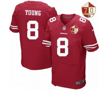 Men's San Francisco 49ers #8 Steve Young Scarlet Red 70th Anniversary Patch Stitched NFL Nike Elite Jersey