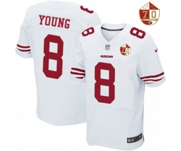 Men's San Francisco 49ers #8 Steve Young White 70th Anniversary Patch Stitched NFL Nike Elite Jersey