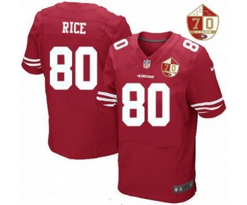 Men's San Francisco 49ers #80 Jerry Rice Scarlet Red 70th Anniversary Patch Stitched NFL Nike Elite Jersey