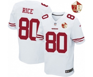 Men's San Francisco 49ers #80 Jerry Rice White 70th Anniversary Patch Stitched NFL Nike Elite Jersey