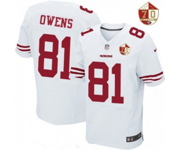 Men's San Francisco 49ers #81 Terrell Owens White 70th Anniversary Patch Stitched NFL Nike Elite Jersey