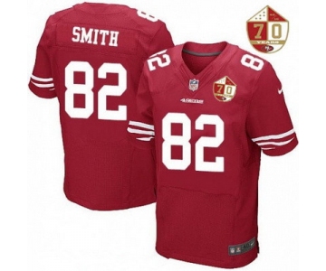 Men's San Francisco 49ers #82 Torrey Smith Scarlet Red 70th Anniversary Patch Stitched NFL Nike Elite Jersey