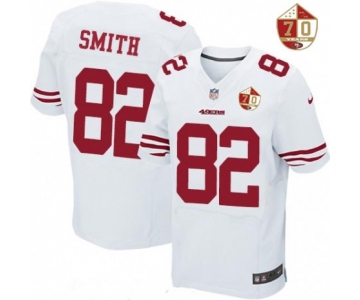 Men's San Francisco 49ers #82 Torrey Smith White 70th Anniversary Patch Stitched NFL Nike Elite Jersey