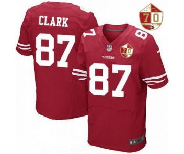 Men's San Francisco 49ers #87 Dwight Clark Scarlet Red 70th Anniversary Patch Stitched NFL Nike Elite Jersey