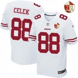 Men's San Francisco 49ers #88 Garrett Celek White 70th Anniversary Patch Stitched NFL Nike Elite Jersey