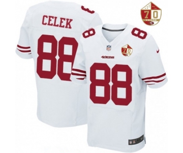 Men's San Francisco 49ers #88 Garrett Celek White 70th Anniversary Patch Stitched NFL Nike Elite Jersey