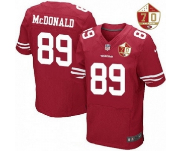 Men's San Francisco 49ers #89 Vance McDonald Scarlet Red 70th Anniversary Patch Stitched NFL Nike Elite Jersey
