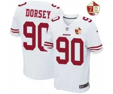 Men's San Francisco 49ers #90 Glenn Dorsey White 70th Anniversary Patch Stitched NFL Nike Elite Jersey