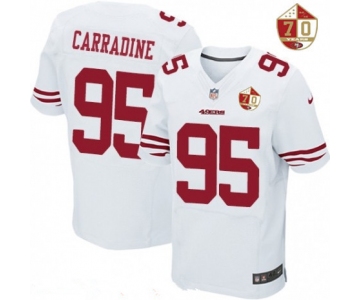 Men's San Francisco 49ers #95 Tank Carradine White 70th Anniversary Patch Stitched NFL Nike Elite Jersey