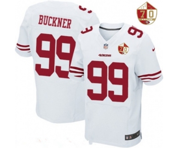 Men's San Francisco 49ers #99 DeForest Buckner White 70th Anniversary Patch Stitched NFL Nike Elite Jersey