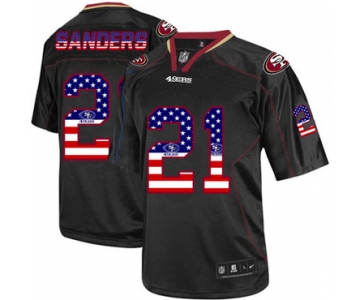 Nike 49ers #21 Deion Sanders Black Men's Stitched NFL Elite USA Flag Fashion Jersey