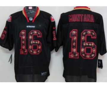 Nike San Francisco 49ers #16 Joe Montana Lights Out Black Ornamented Elite Jersey