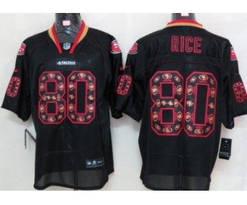 Nike San Francisco 49ers #80 Jerry Rice Lights Out Black Ornamented Elite Jersey