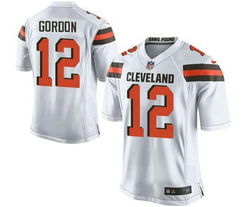 Men's Cleveland Browns Brown #12 Josh Gordon White Road 2015 NFL Nike Elite Jersey