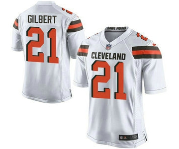 Men's Cleveland Browns Brown #21 Justin Gilbert White Road 2015 NFL Nike Elite Jersey