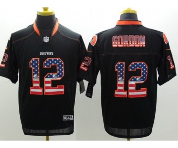 Nike Cleveland Browns #12 Josh Gordon 2014 USA Flag Fashion Black Elite Jersey