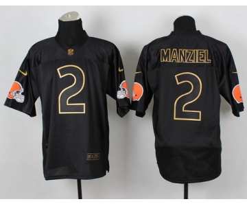 Nike Cleveland Browns #2 Johnny Manziel 2014 All Black/Gold Elite Jersey