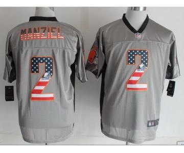 Nike Cleveland Browns #2 Johnny Manziel 2014 USA Flag Fashion Gray Elite Jersey