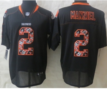 Nike Cleveland Browns #2 Johnny Manziel Lights Out Black Ornamented Elite Jersey