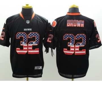 Nike Cleveland Browns #32 Jim Brown 2014 USA Flag Fashion Black Elite Jersey