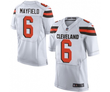 Nike Cleveland Browns #6 Baker Mayfield White 2018 NFL Draft Pick Elite Jersey