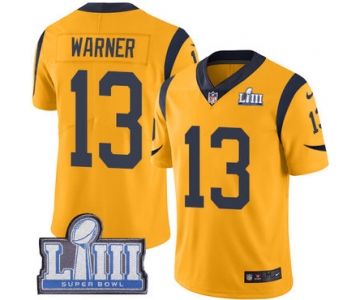 #13 Limited Kurt Warner Gold Nike NFL Men's Jersey Los Angeles Rams Rush Vapor Untouchable Super Bowl LIII Bound