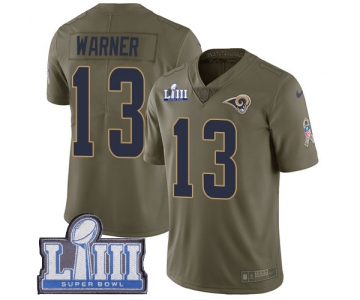 #13 Limited Kurt Warner Olive Nike NFL Men's Jersey Los Angeles Rams 2017 Salute to Service Super Bowl LIII Bound