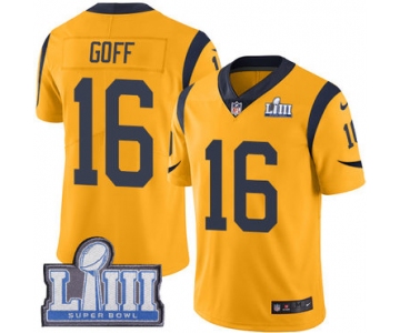 #16 Limited Jared Goff Gold Nike NFL Men's Jersey Los Angeles Rams Rush Vapor Untouchable Super Bowl LIII Bound