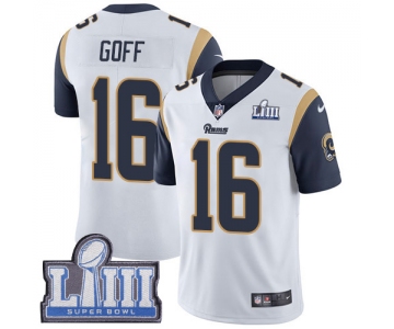 #16 Limited Jared Goff White Nike NFL Road Men's Jersey Los Angeles Rams Vapor Untouchable Super Bowl LIII Bound