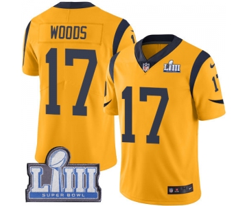 #17 Limited Robert Woods Gold Nike NFL Men's Jersey Los Angeles Rams Rush Vapor Untouchable Super Bowl LIII Bound