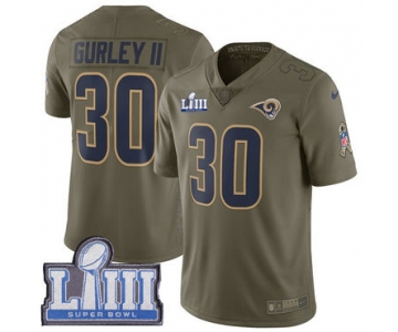 #30 Limited Todd Gurley Olive Nike NFL Men's Jersey Los Angeles Rams 2017 Salute to Service Super Bowl LIII Bound