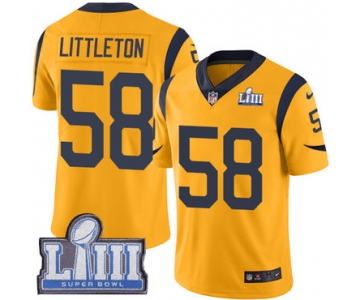 #58 Limited Cory Littleton Gold Nike NFL Men's Jersey Los Angeles Rams Rush Vapor Untouchable Super Bowl LIII Bound