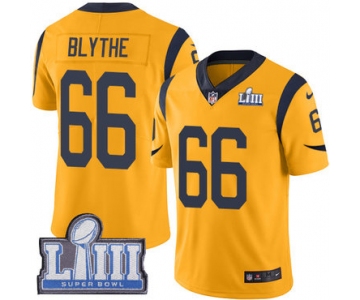 #66 Limited Austin Blythe Gold Nike NFL Men's Jersey Los Angeles Rams Rush Vapor Untouchable Super Bowl LIII Bound