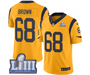 #68 Limited Jamon Brown Gold Nike NFL Men's Jersey Los Angeles Rams Rush Vapor Untouchable Super Bowl LIII Bound